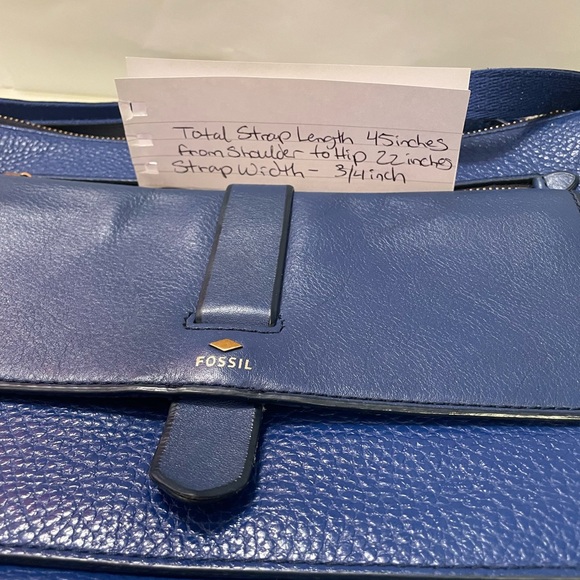 Fossil Blue Leather Crossbody Messenger Style Purse with front snap pocket - Picture 14 of 16